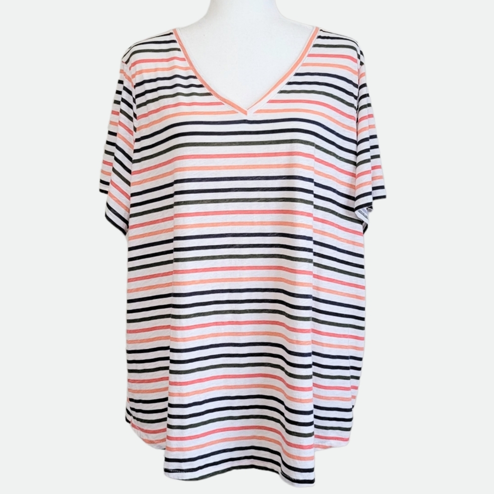 Evri V-Neck Relaxed Fit Striped Everyday Tee